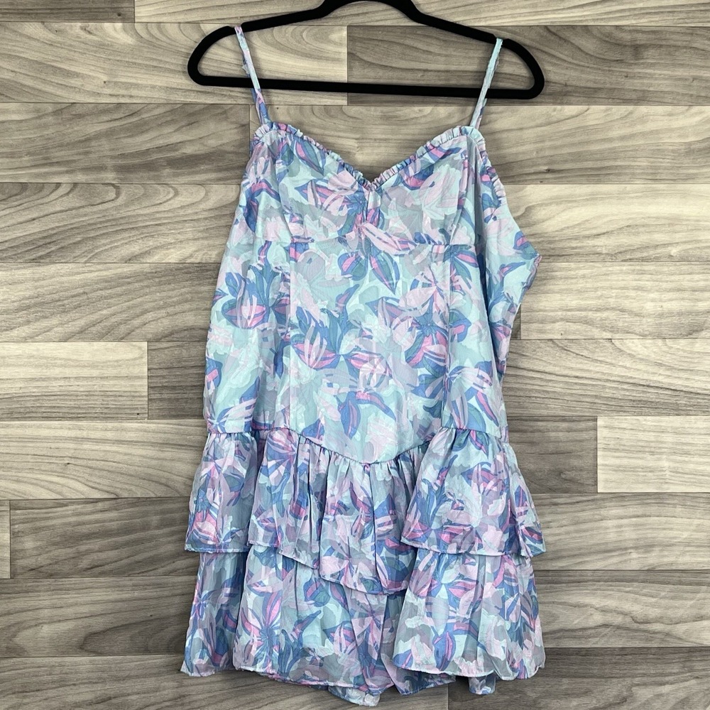 Wild Fable Dress Junior 2X Blue Sleeveless Tiered Jacquard Fit & Flare 90s Retro